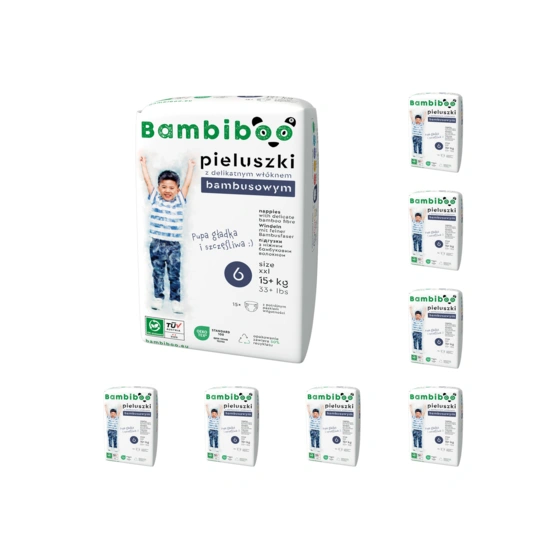 Set 8 x 15 Stk - Bambiboo Einwegwindeln mit Bambusfaser für Kinder, Größe 6 XXL (15+ kg)
