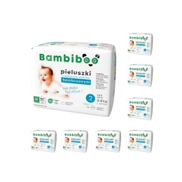 Zestaw 8 x 25 szt. - jednorazowe pieluszki Bambiboo z włóknem bambusowym dla niemowląt, rozmiar 2 Mini (3-8kg)