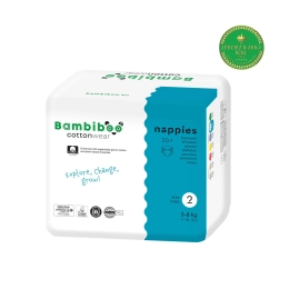 Jednorazowe pieluszki Bambiboo COTTONWEAR z bawełną organiczną i wycięciem na pępek, rozmiar 2 Mini (3-8kg) 26 szt.