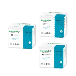 Zestaw 3 x 26 szt.- jednorazowe pieluszki Bambiboo COTTONWEAR z bawełną organiczną i wycięciem na pępek,rozmiar 2 Mini (3-8kg)