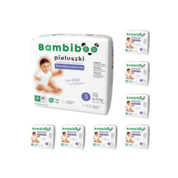 Zestaw 8 x 21 szt. - jednorazowe pieluszki Bambiboo z włóknem bambusowym dla niemowląt, rozmiar 3 Midi (6-11kg)