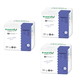 Zestaw 3 x 26 szt. - jednorazowe pieluszki Bambiboo COTTONWEAR z bawełną organiczną dla niemowląt, rozmiar 3 Midi (6-11kg)