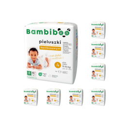 Zestaw 8 x 18 szt. - jednorazowe pieluszki Bambiboo z włóknem bambusowym dla dzieci, rozmiar 4 Maxi (9-14kg)