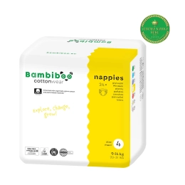 Jednorazowe pieluszki Bambiboo COTTONWEAR z bawełną organiczną dla dzieci, rozmiar 4 (9-14kg) 24 szt.