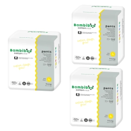 Zestaw 3 x 22 szt. - jednorazowe pieluchomajtki Bambiboo COTTONWEAR z bawełną organiczną dla dzieci, rozmiar 4 Maxi (9-14kg)
