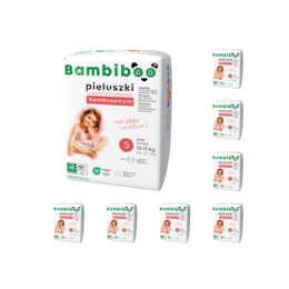 Zestaw 8 x 16 szt. - jednorazowe pieluszki Bambiboo z włóknem bambusowym dla dzieci, rozmiar 5 Junior (12-17kg)