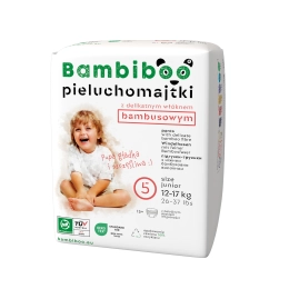 Jednorazowe pieluchomajtki Bambiboo z włóknem bambusowym dla dzieci, rozmiar 5 (12+ kg) 15 szt.
