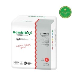 Jednorazowe pieluchomajtki Bambiboo COTTONWEAR z bawełną organiczną dla dzieci, rozmiar 5 Junior (12-17kg) 20 szt.